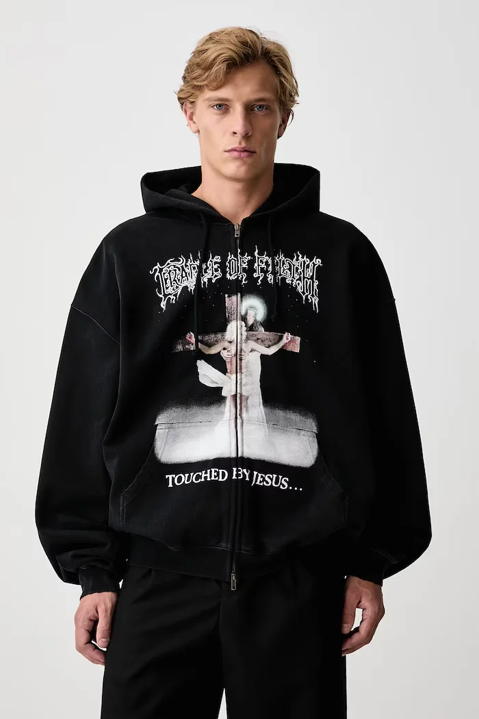 Y2K Men Full Zip Hoodie Black Angel Letter Print Hooded Sweatshirt Oversized Loose Streetwear Jacket Hip Hop Casual Long Sleeve