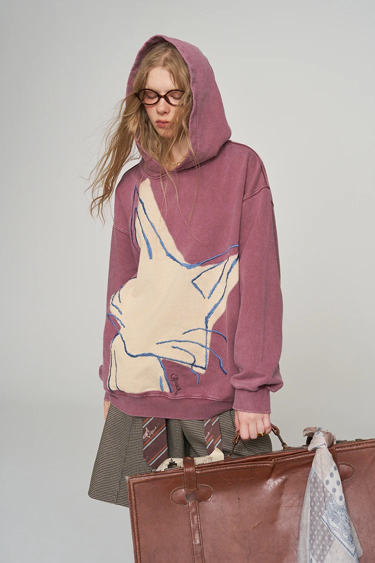 ELFSACK Women's Vintage Oversized Hoodie with Fox Graphic Print, Casual Long Sleeve Top for Daily Wear