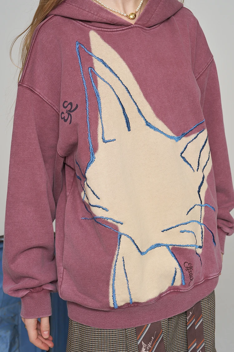 ELFSACK Women's Vintage Oversized Hoodie with Fox Graphic Print, Casual Long Sleeve Top for Daily Wear