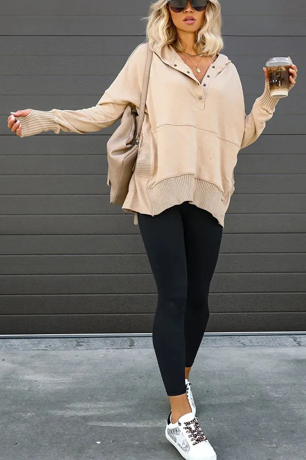 Casual Loose White Women Sweatshirt Autumn Winter V-neck Hooded Batwing Sleeve Hoodie Threaded Splicing Top For Women Pullovers