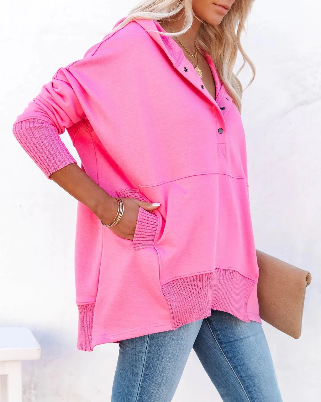 Casual Loose White Women Sweatshirt Autumn Winter V-neck Hooded Batwing Sleeve Hoodie Threaded Splicing Top For Women Pullovers
