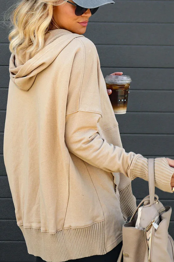 Casual Loose White Women Sweatshirt Autumn Winter V-neck Hooded Batwing Sleeve Hoodie Threaded Splicing Top For Women Pullovers