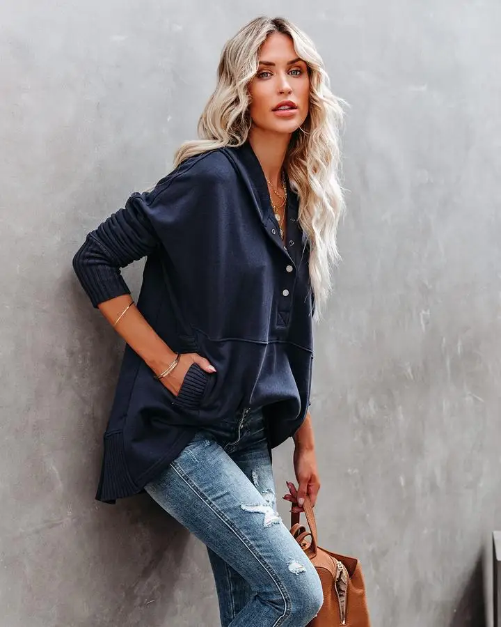 Casual Loose White Women Sweatshirt Autumn Winter V-neck Hooded Batwing Sleeve Hoodie Threaded Splicing Top For Women Pullovers