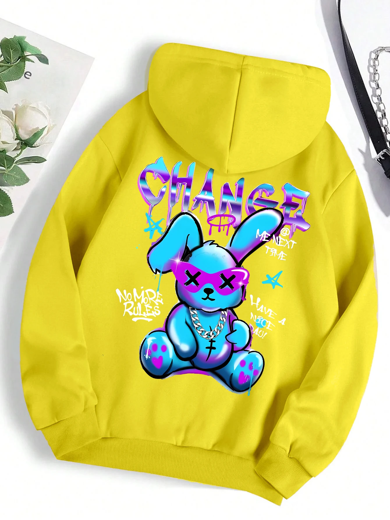 Trendy Rabbit Cartoons Print Sweatshirt Female Fashion All-Match Street Hoody Crewneck Casual Hoodies Pullover Oversize Clothing
