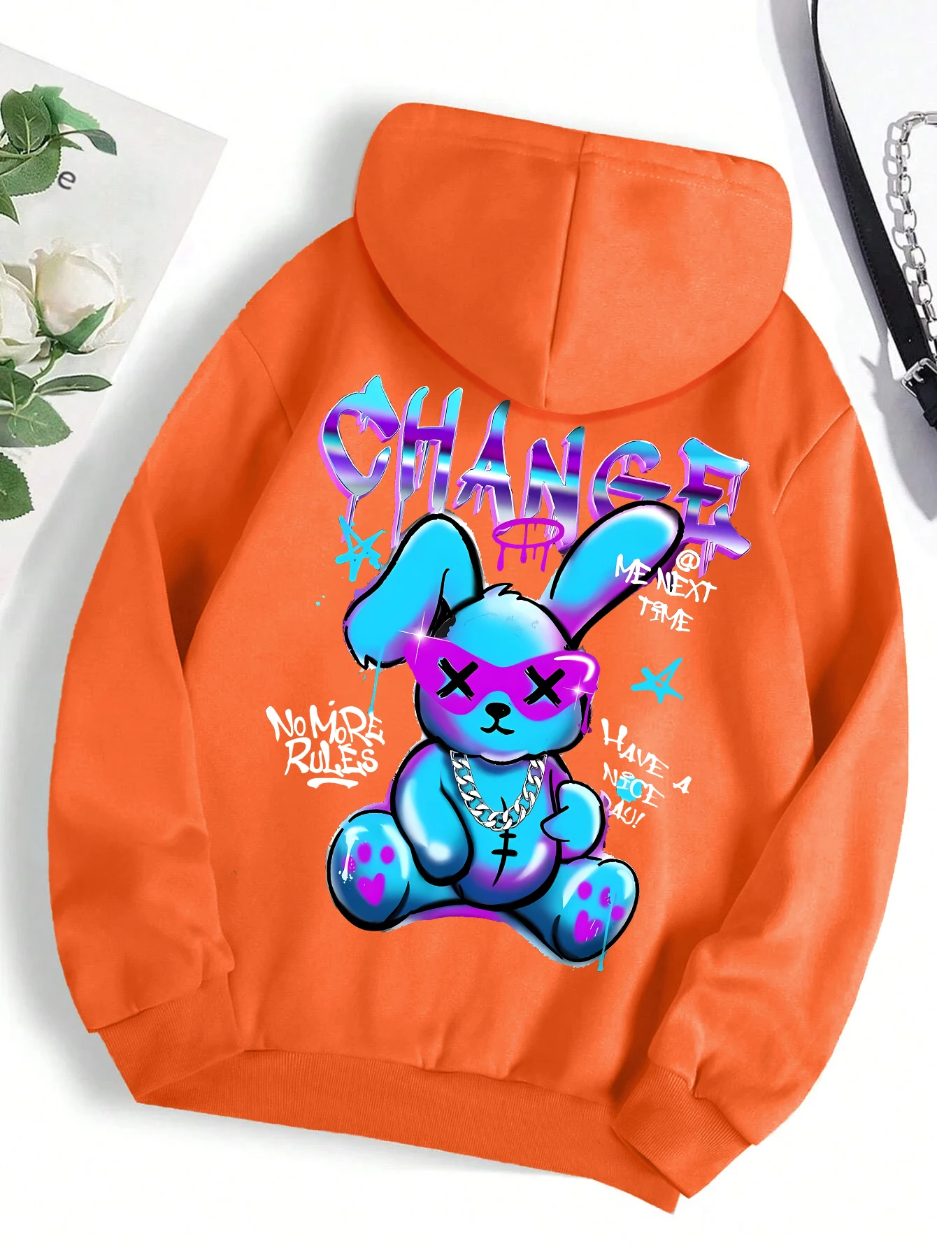 Trendy Rabbit Cartoons Print Sweatshirt Female Fashion All-Match Street Hoody Crewneck Casual Hoodies Pullover Oversize Clothing