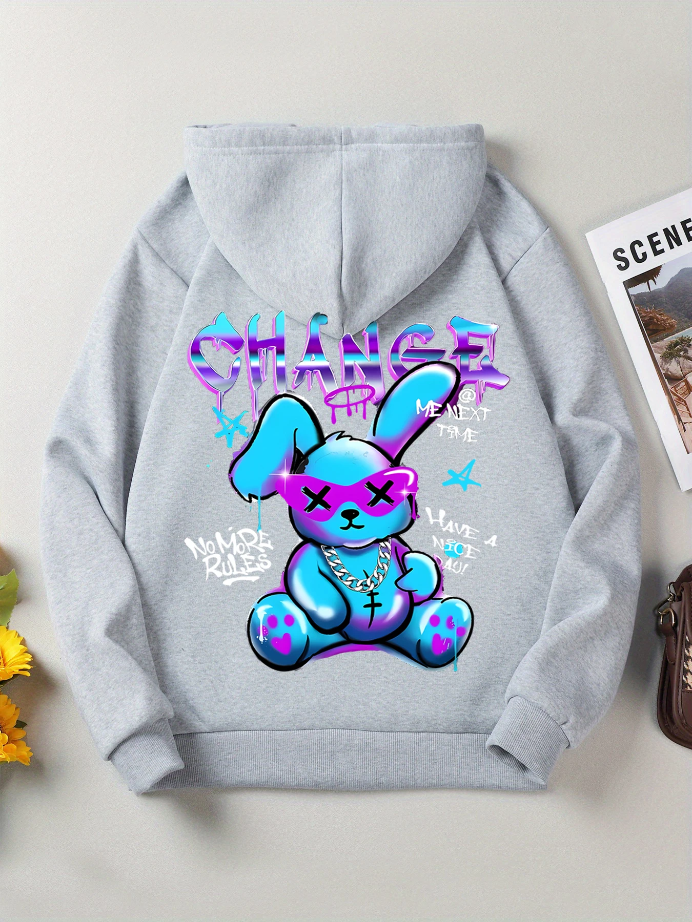 Trendy Rabbit Cartoons Print Sweatshirt Female Fashion All-Match Street Hoody Crewneck Casual Hoodies Pullover Oversize Clothing