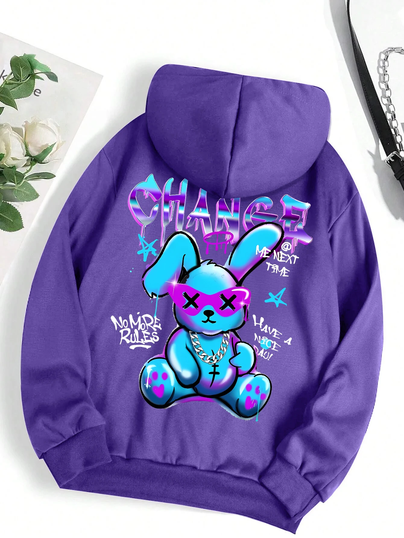 Trendy Rabbit Cartoons Print Sweatshirt Female Fashion All-Match Street Hoody Crewneck Casual Hoodies Pullover Oversize Clothing