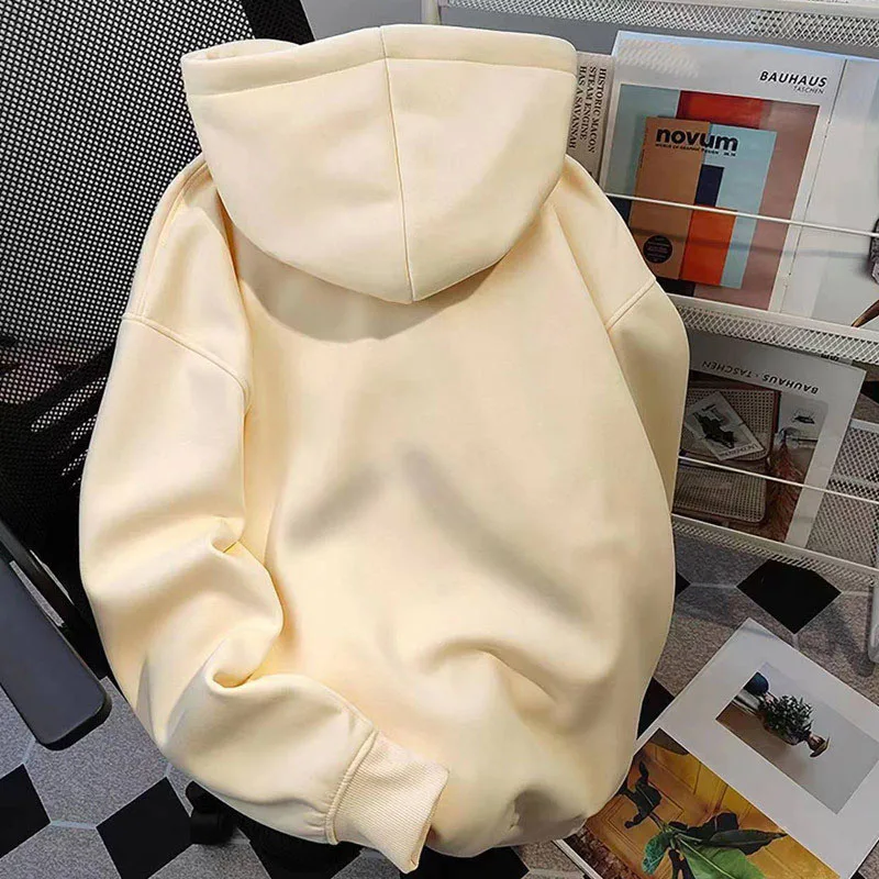 Cute Cartoon Print Hoodies Women Winter Thick Loose Preppy Casual Sweatshirts Y2K Korean Fashion Couple All Match Pullover