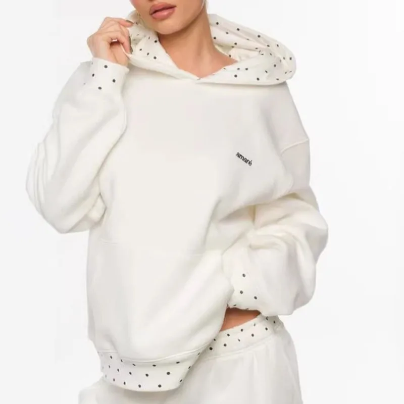 2026 Polka dot print Hoodie Leisure Long Sleeve Korean New Vintage Harajuku Ladies Fashion Pullover Hooded Coat Women Top