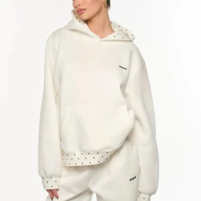 2026 Polka dot print Hoodie Leisure Long Sleeve Korean New Vintage Harajuku Ladies Fashion Pullover Hooded Coat Women Top