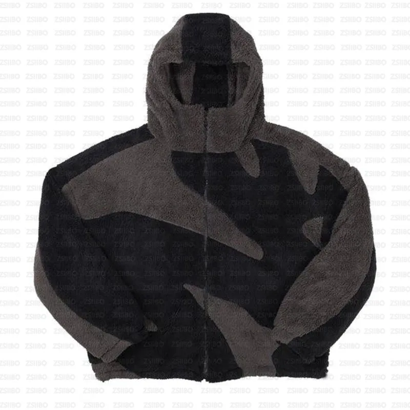 Gothic High Street Trendy Brand Fashion Polar Fleece Zipper Coat Women Y2k Personality High Collar Oversized Jacket Unisex Top