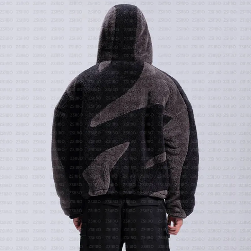 Gothic High Street Trendy Brand Fashion Polar Fleece Zipper Coat Women Y2k Personality High Collar Oversized Jacket Unisex Top