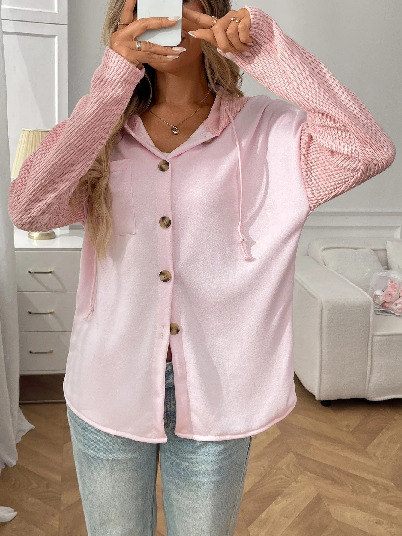 Casual Hooded Hoodie with Loose Fit Mid Length Regular Sleeve American and European Style Streetwear Long Sleeve Women Hoodie