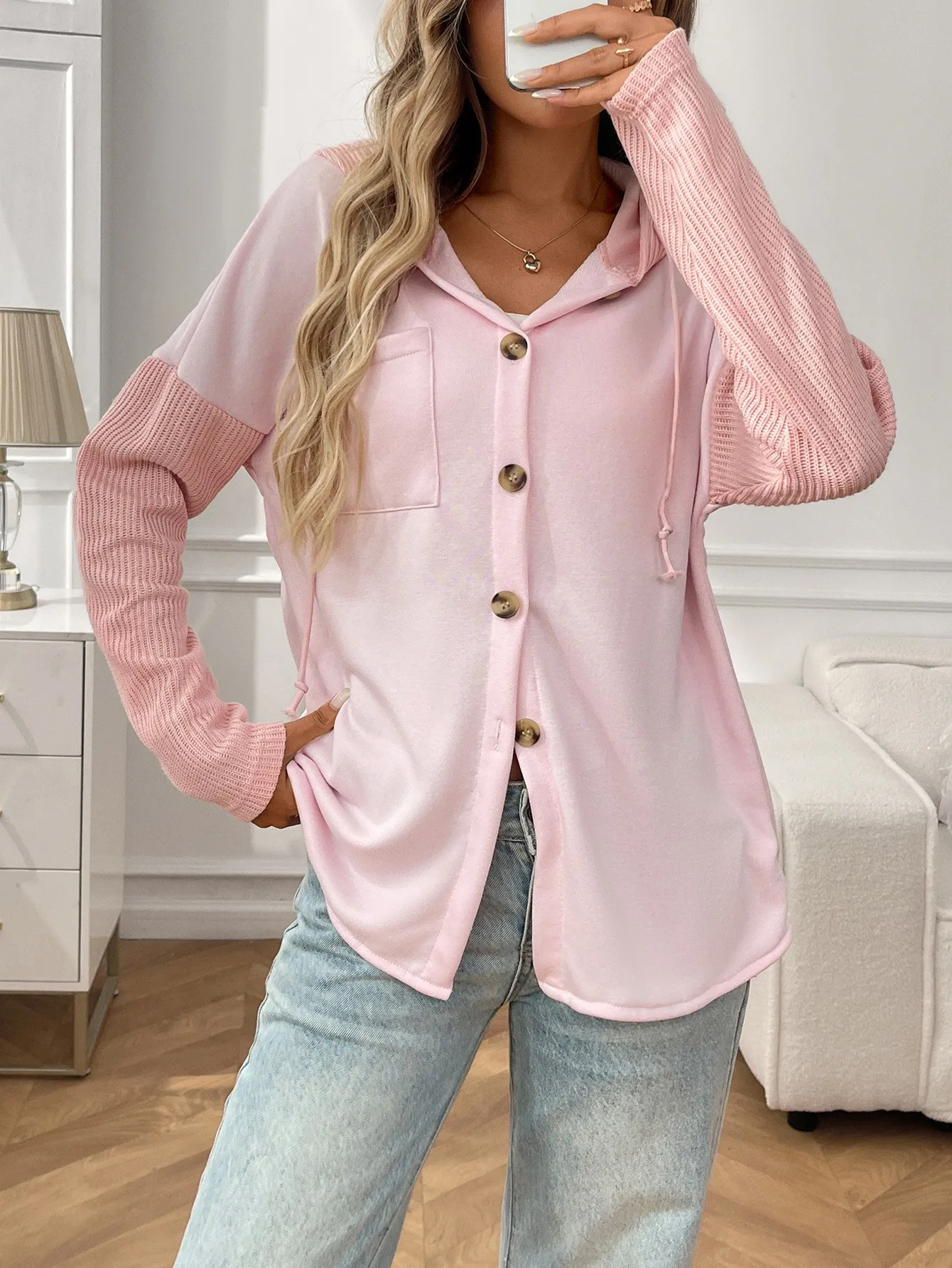 Casual Hooded Hoodie with Loose Fit Mid Length Regular Sleeve American and European Style Streetwear Long Sleeve Women Hoodie