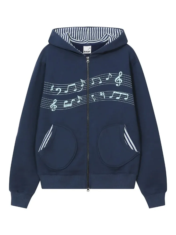 2026 Women's Clothing Korean Zip-up Hoodies Jackets Ropa Mujer Chic Y2k Tops Hooded Print Pockets Casual Fashion Hoodie Coats