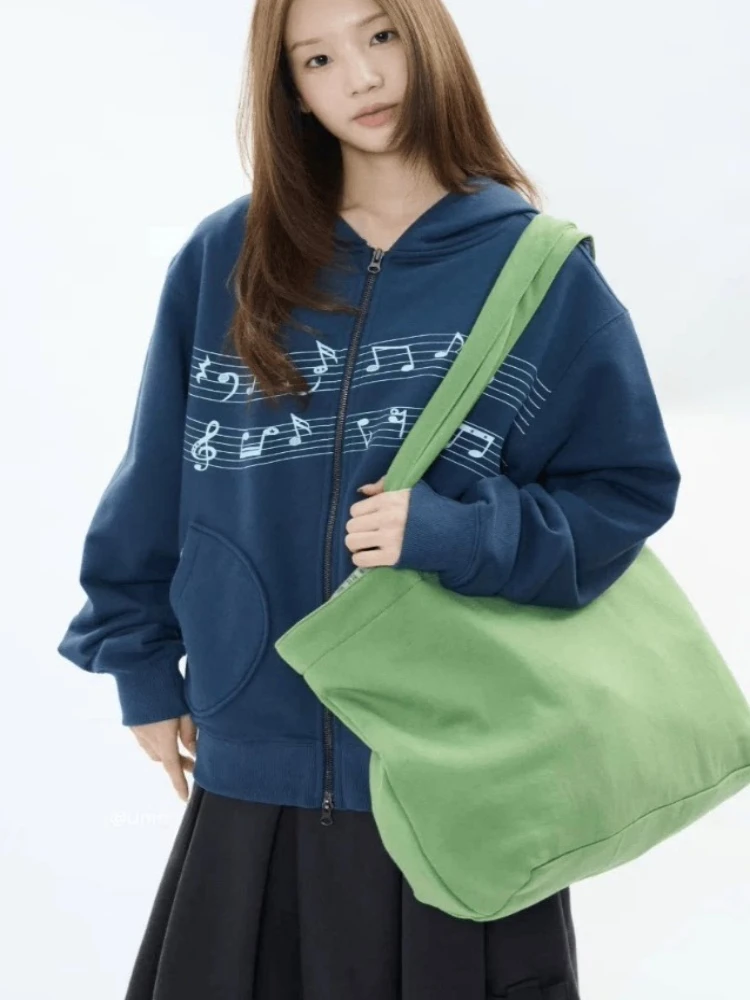 2026 Women's Clothing Korean Zip-up Hoodies Jackets Ropa Mujer Chic Y2k Tops Hooded Print Pockets Casual Fashion Hoodie Coats