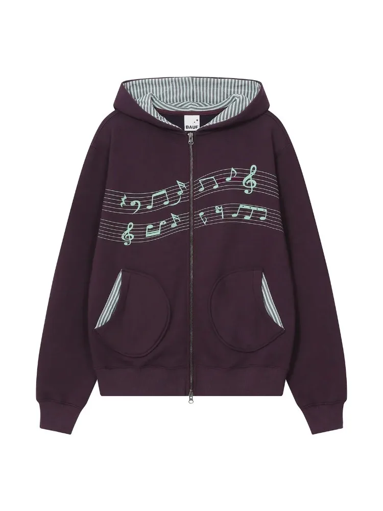 2026 Women's Clothing Korean Zip-up Hoodies Jackets Ropa Mujer Chic Y2k Tops Hooded Print Pockets Casual Fashion Hoodie Coats