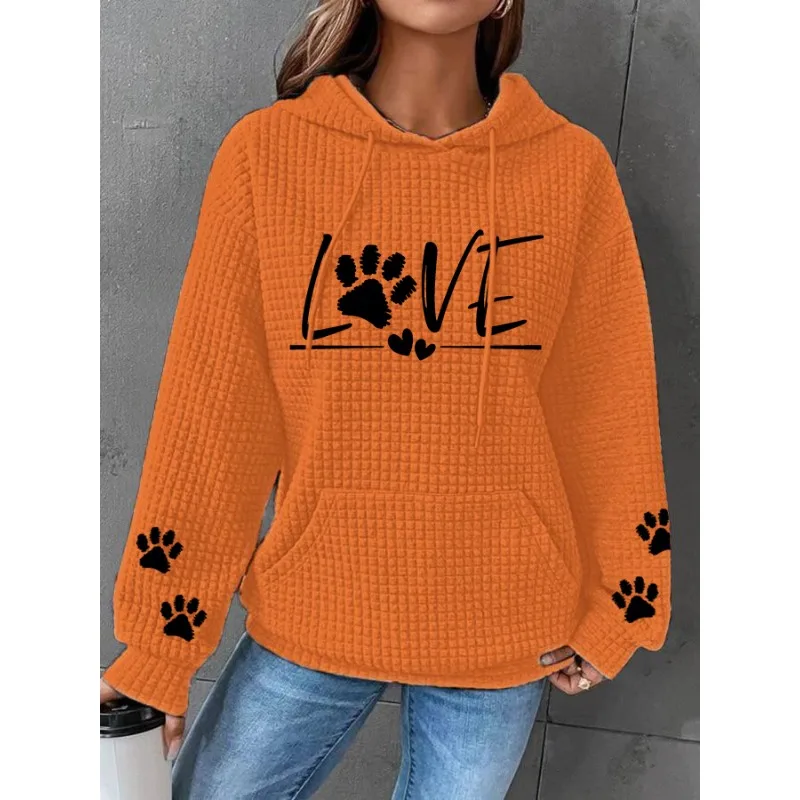 ilstile Women's Love Dog Paw Print Hoodies Autumn Winter Long Sleeve Casual Outdoor Hooded Hoodies Sports Sweatshirts Hot Sale