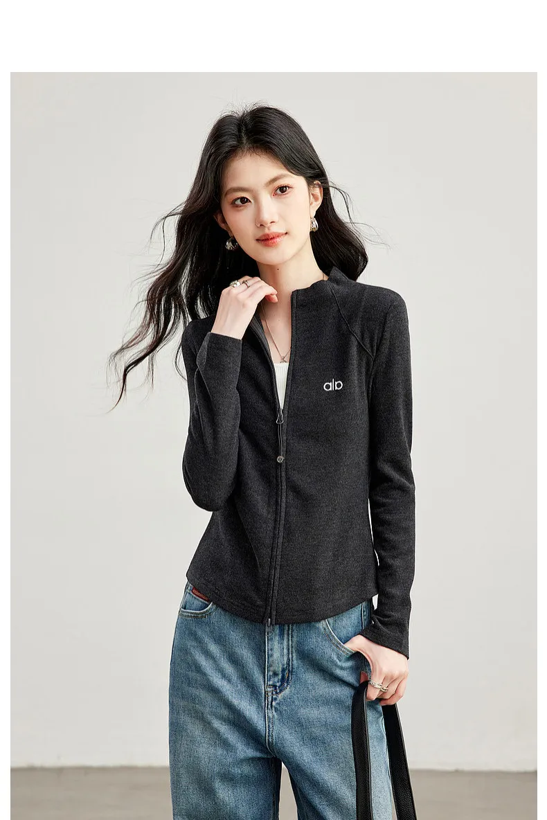 VIMLY Women's Casual Grey Sports Sweatshirt 2026 Autumn Stand Collar Zip Up Jacket Fashion Elegant Slim-fit Female Coat 31659