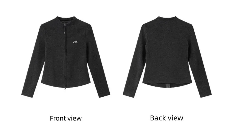 VIMLY Women's Casual Grey Sports Sweatshirt 2026 Autumn Stand Collar Zip Up Jacket Fashion Elegant Slim-fit Female Coat 31659