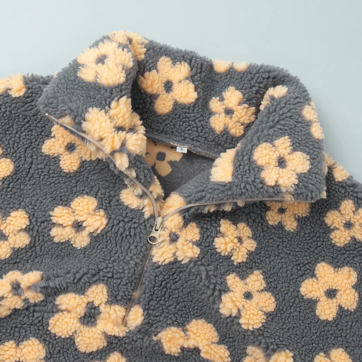 2025 Fashion Floral Lambskin Hoodie Women Casual Full Sleeve Zipper Pocket Loose Fit Hoodies Female Autumn Chic Holiday Clothes