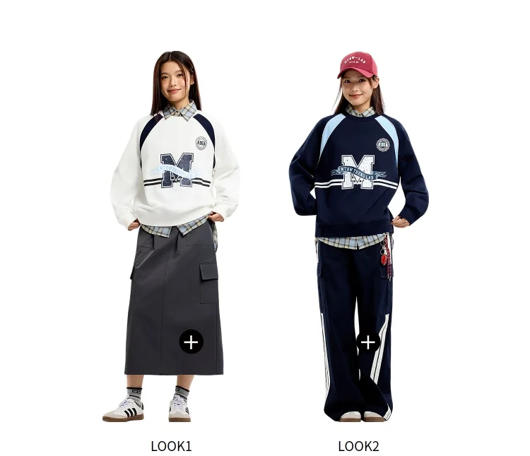 Metersbonwe Women's Letter Print Color Block Sweatshirt Raglan Sleeve Patchwork Hoodie Casual Fall Autumn Tops Vintage Preppy