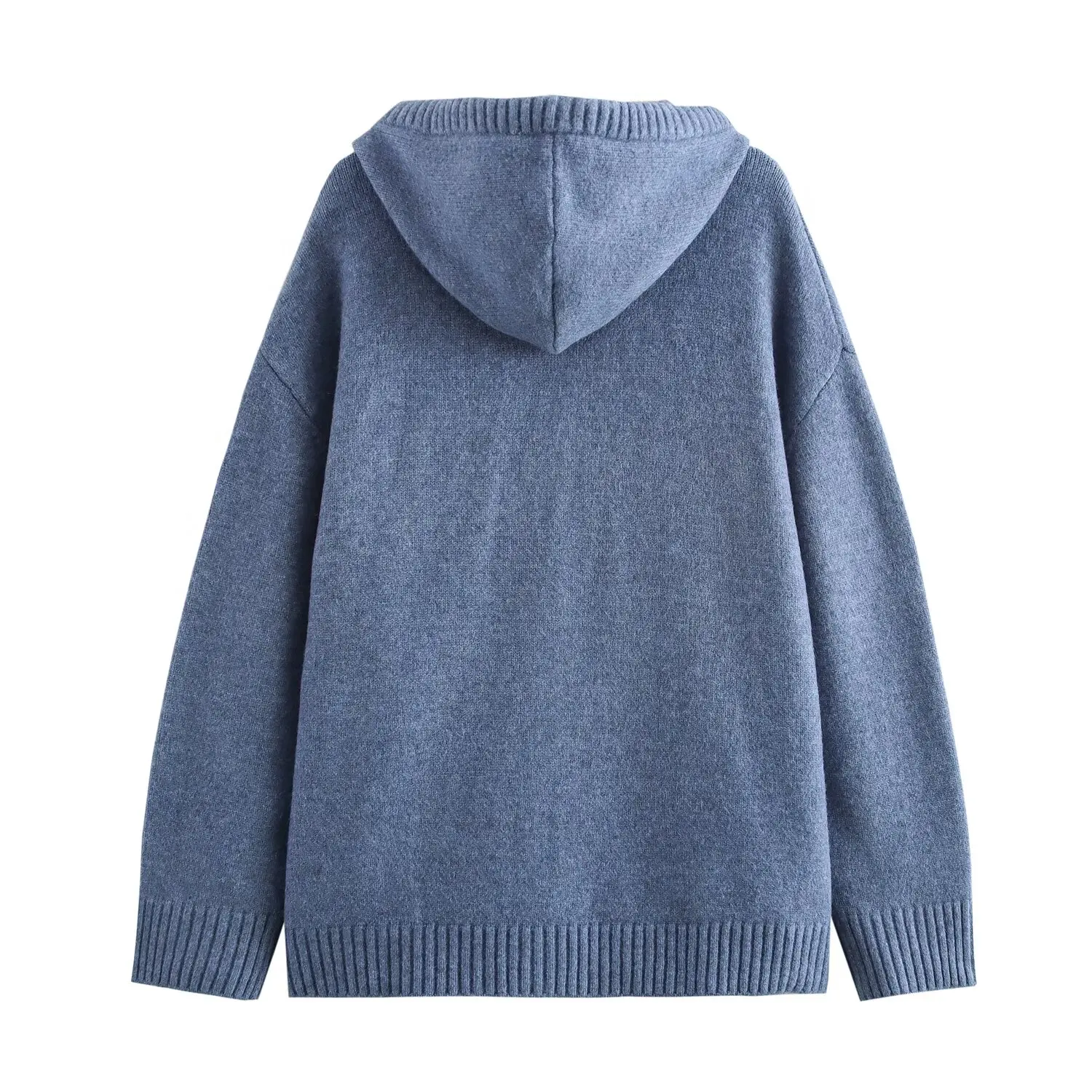New Autumn And Winter Women's Casual Loose Fitting Patch Bag Drawstring Knitted Hooded Sweater Sweatshirt Jacket