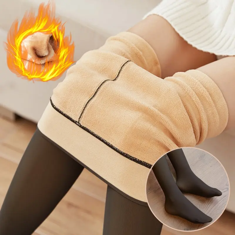 Women Fleece Leggings Sexy Translucent Slim Pantyhose Elasticity Winter Warm Legging Thermal Tights Female Woman Pants Streetwea