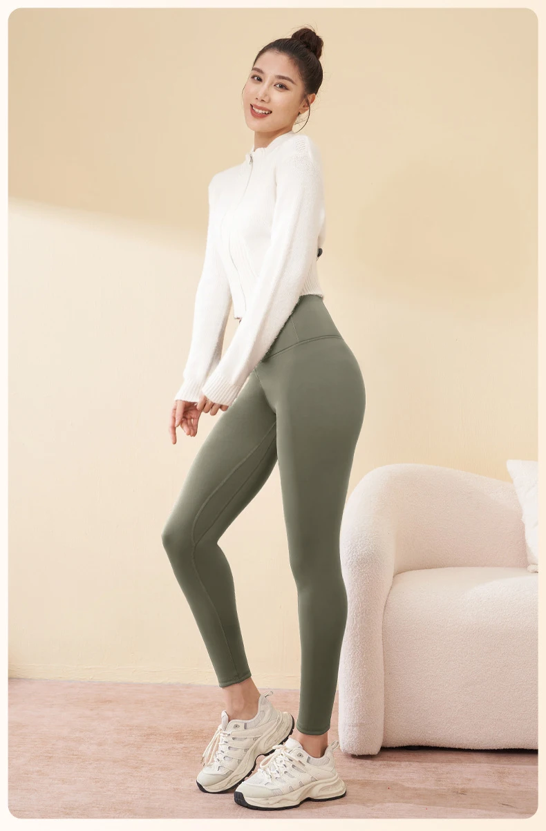 2025 New Autumn Winter Green Fleece Warm Leggings Women High Waisted Elastic Velvet Thick Sports Fitness Yoga Leggings