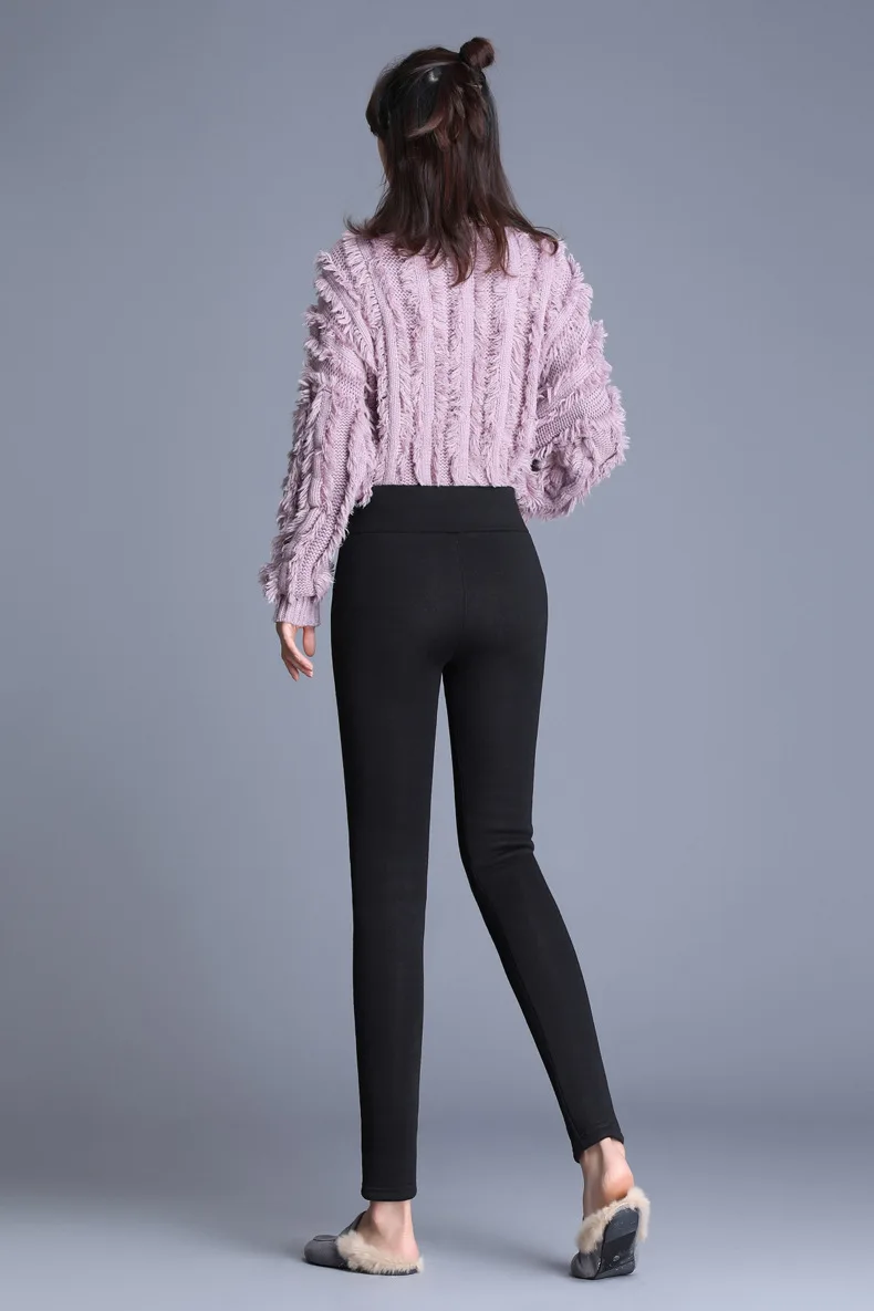 Winter Women Leggings Solid Warm Leggings Thicken Lambwool Hight Waist Fleece Keep Butt Lift High Stretchy Walking Pants Pocket