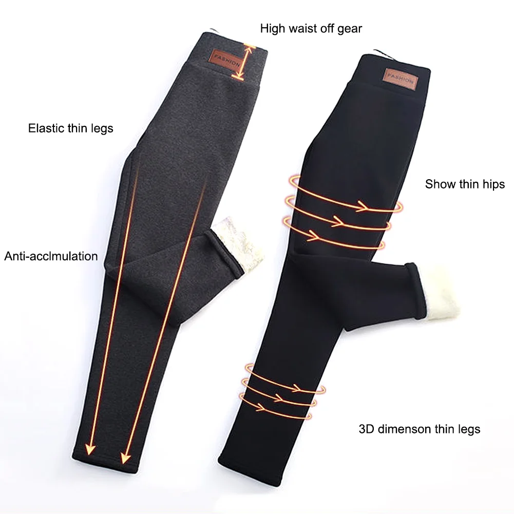 Winter Women Leggings Solid Warm Leggings Thicken Lambwool Hight Waist Fleece Keep Butt Lift High Stretchy Walking Pants Pocket
