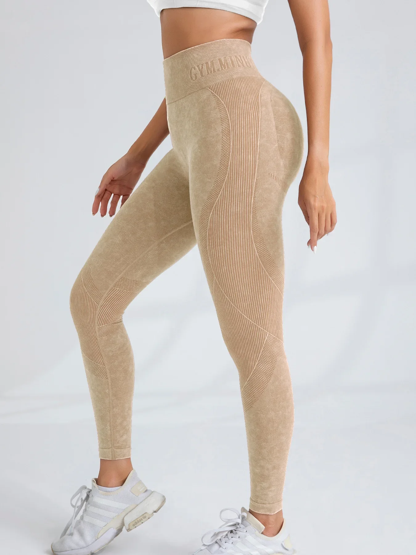 Women Seamless Gym High Waist Yoga Pants Hip Lifting Outdoor Sports Tight Waist Letter Sand Washed Pants Exercise Yoga Leggings