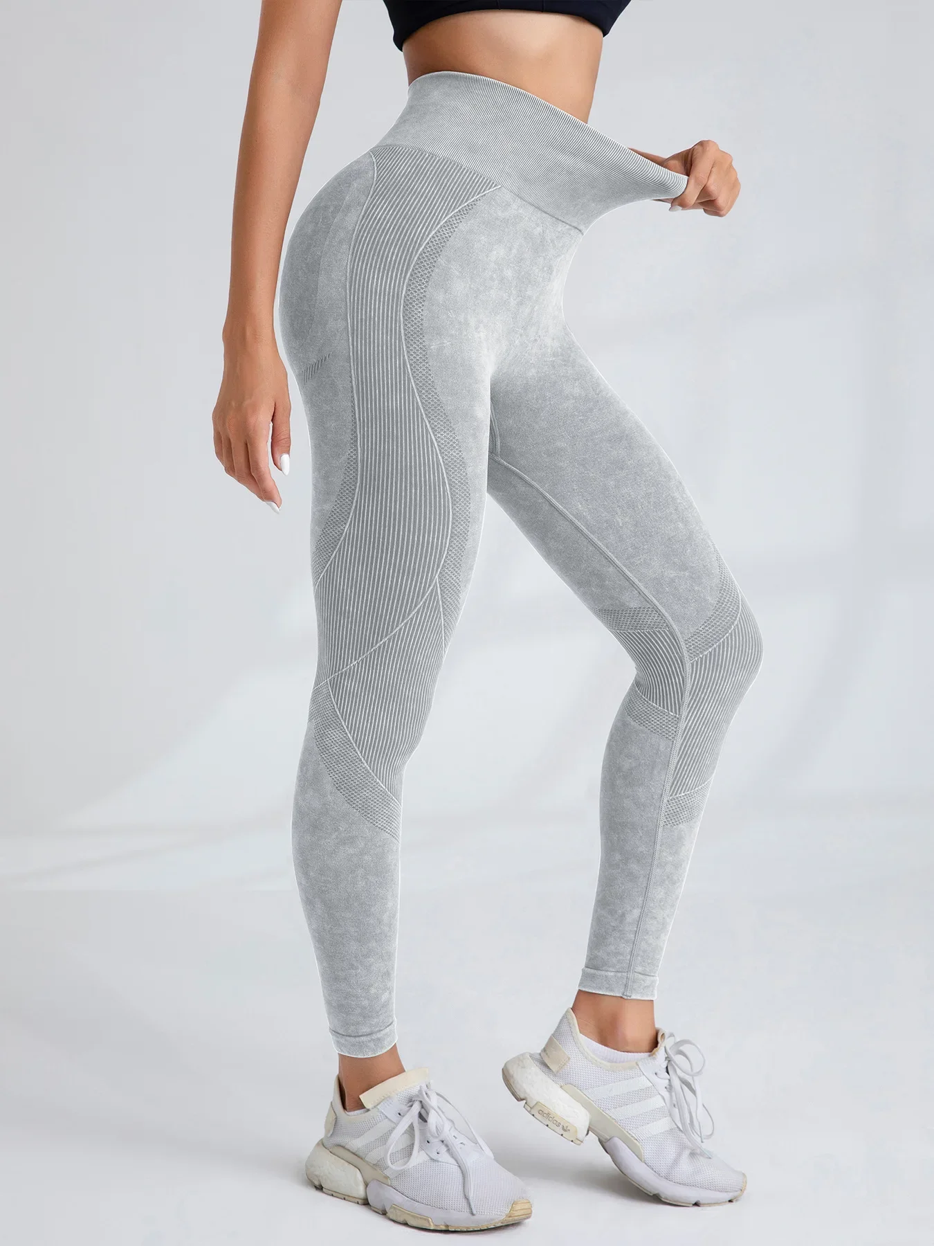 Women Seamless Gym High Waist Yoga Pants Hip Lifting Outdoor Sports Tight Waist Letter Sand Washed Pants Exercise Yoga Leggings