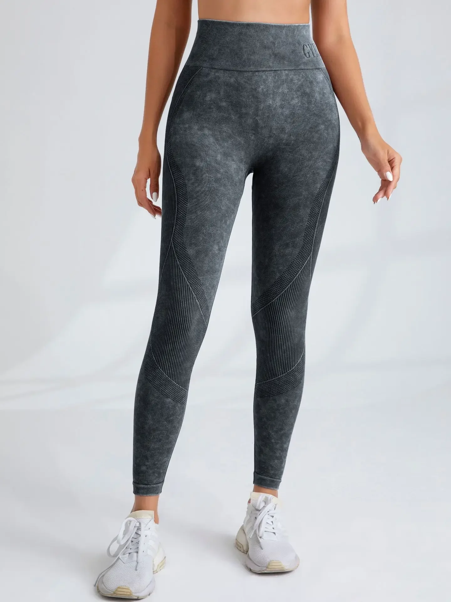 Women Seamless Gym High Waist Yoga Pants Hip Lifting Outdoor Sports Tight Waist Letter Sand Washed Pants Exercise Yoga Leggings