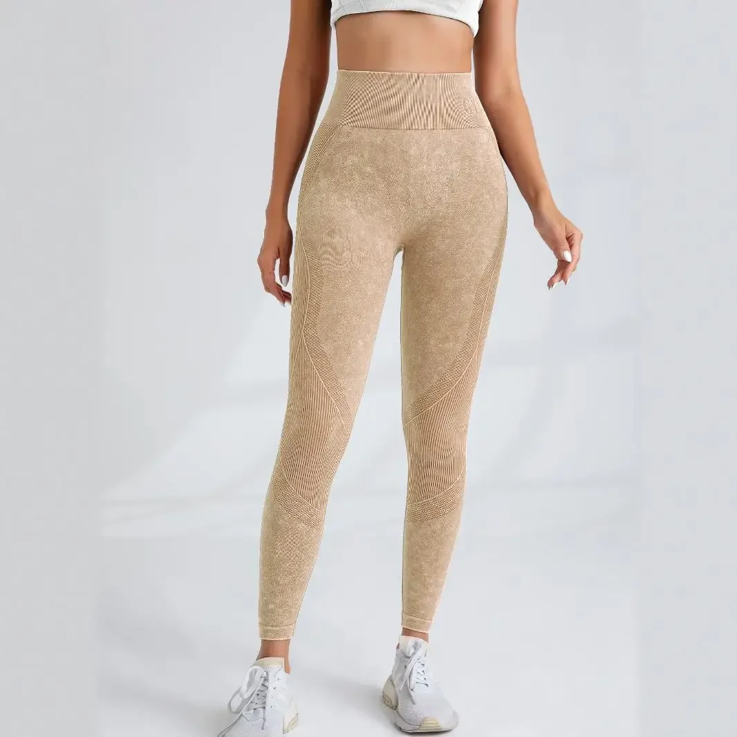 Women Seamless Gym High Waist Yoga Pants Hip Lifting Outdoor Sports Tight Waist Letter Sand Washed Pants Exercise Yoga Leggings