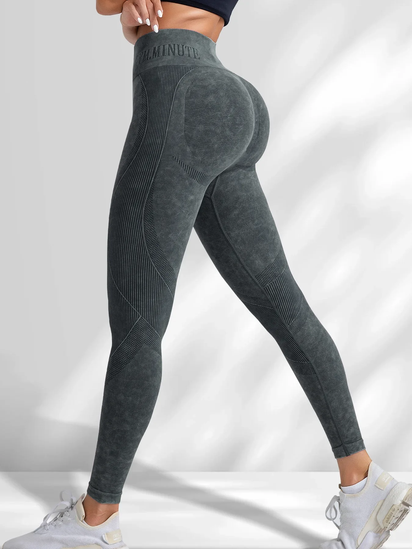 Women Seamless Gym High Waist Yoga Pants Hip Lifting Outdoor Sports Tight Waist Letter Sand Washed Pants Exercise Yoga Leggings