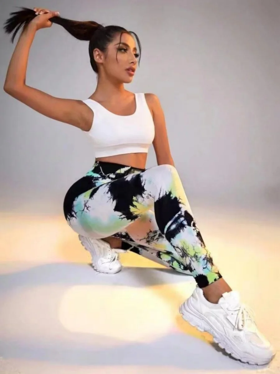 New 3D Print Tie Dye Sports Pants Women Seamless Leggings High Waist Fitness Push Up Leggings Gym Clothing Workout Tights