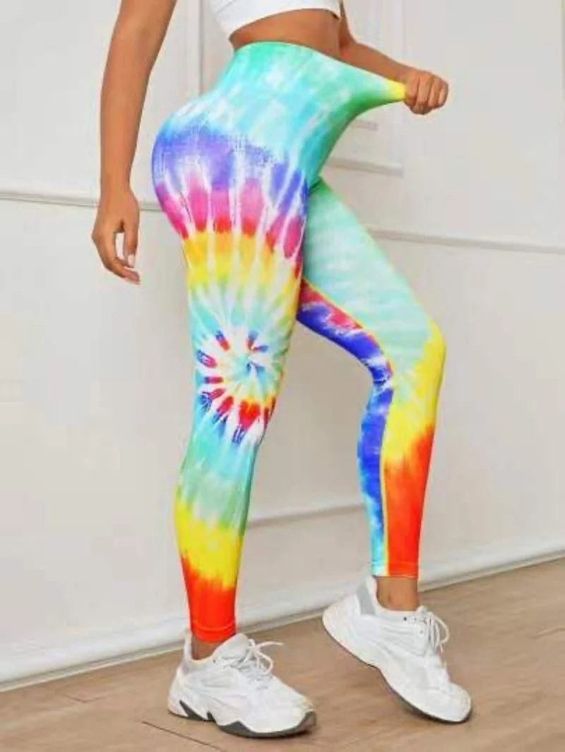 New 3D Print Tie Dye Sports Pants Women Seamless Leggings High Waist Fitness Push Up Leggings Gym Clothing Workout Tights