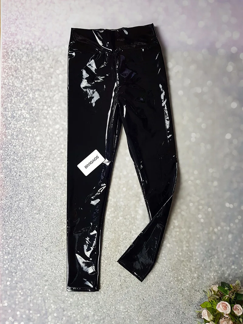 BIVIGAOS New Women Mirror Leather Leggings Reflective Shiny Stretch Tighten PU Leather Pants High Waist Slim Sexy Leggings
