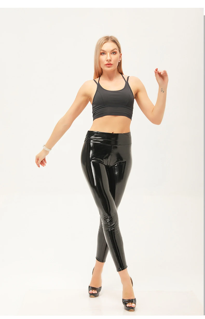BIVIGAOS New Women Mirror Leather Leggings Reflective Shiny Stretch Tighten PU Leather Pants High Waist Slim Sexy Leggings