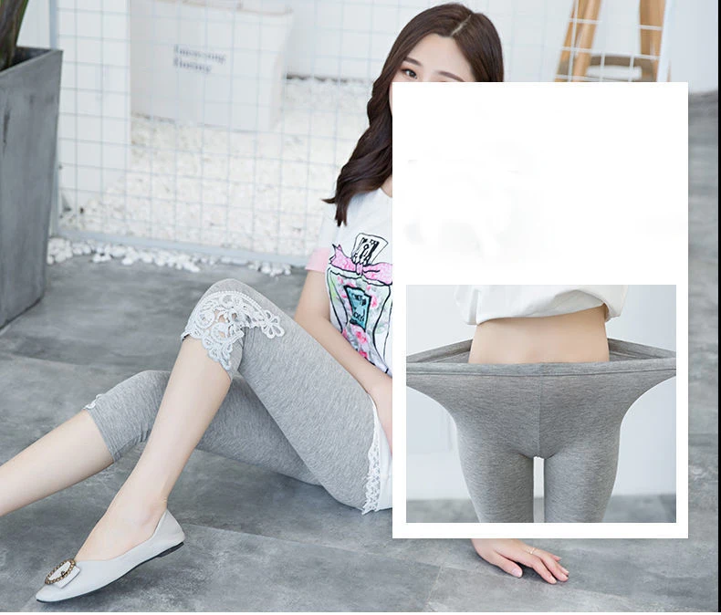 Women Summer Hollow Lace Stretch Leggings Sports Fitness Skinny Pants Crop 3/4 Length Leggings Capris Cropped Modal Pant