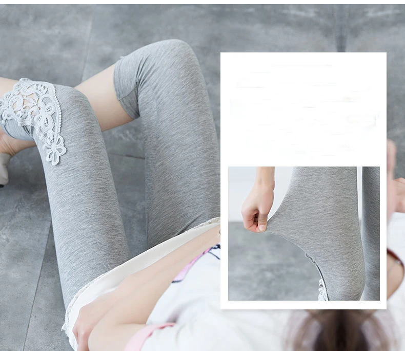 Women Summer Hollow Lace Stretch Leggings Sports Fitness Skinny Pants Crop 3/4 Length Leggings Capris Cropped Modal Pant