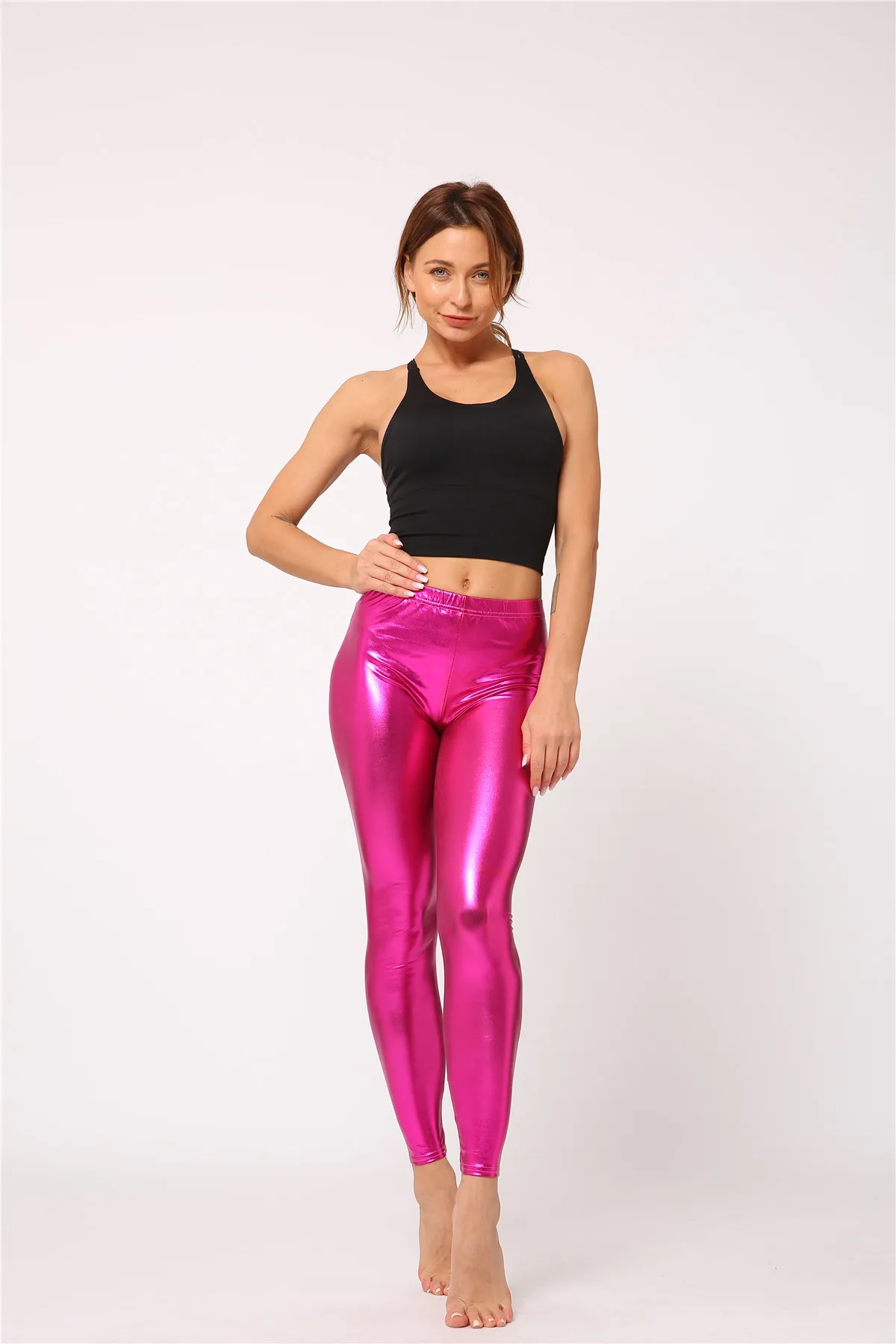 Ladies Silver Metallic Shiny Laser Leather Leggings Women Candy Color