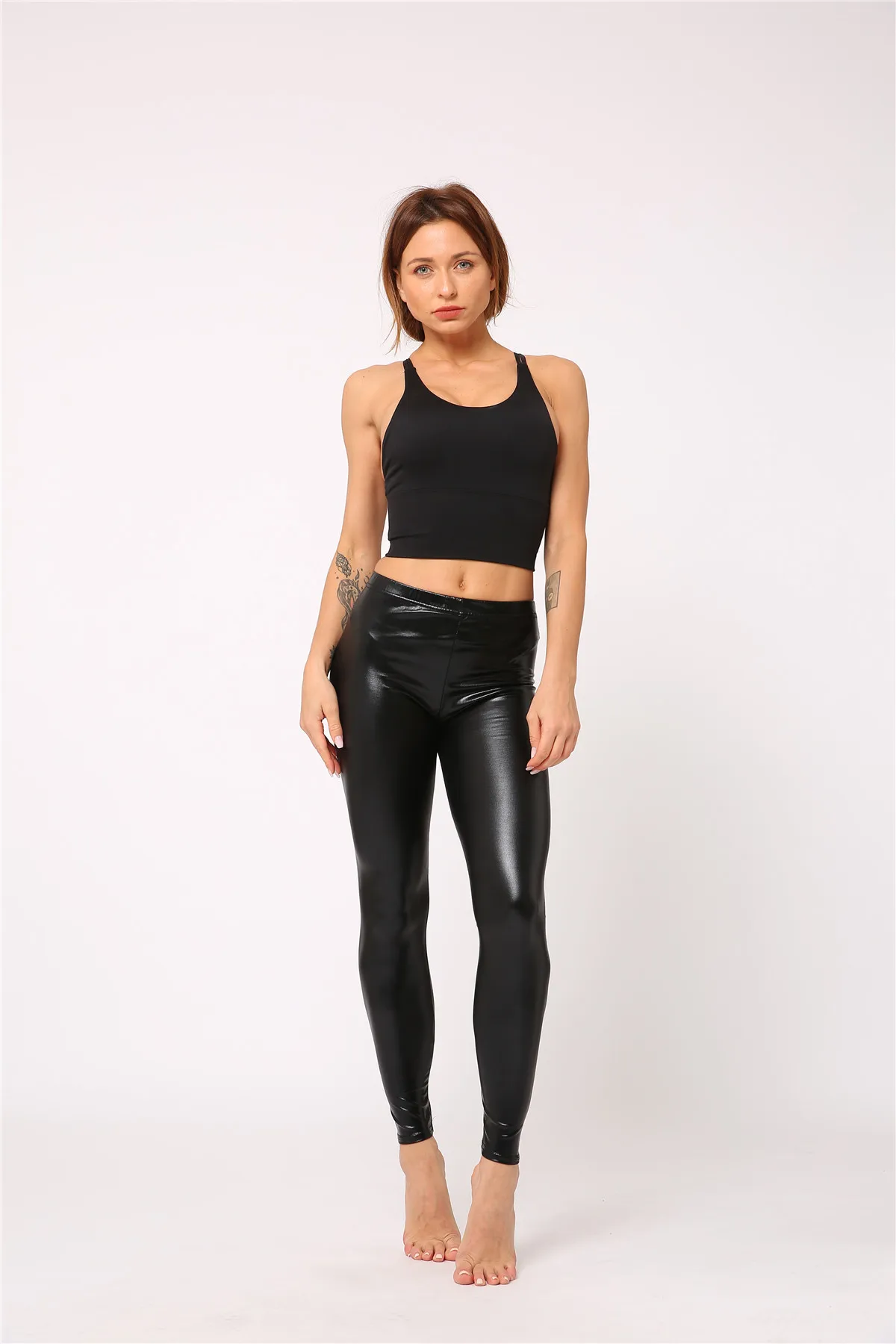 Ladies Silver Metallic Shiny Laser Leather Leggings Women Candy Color