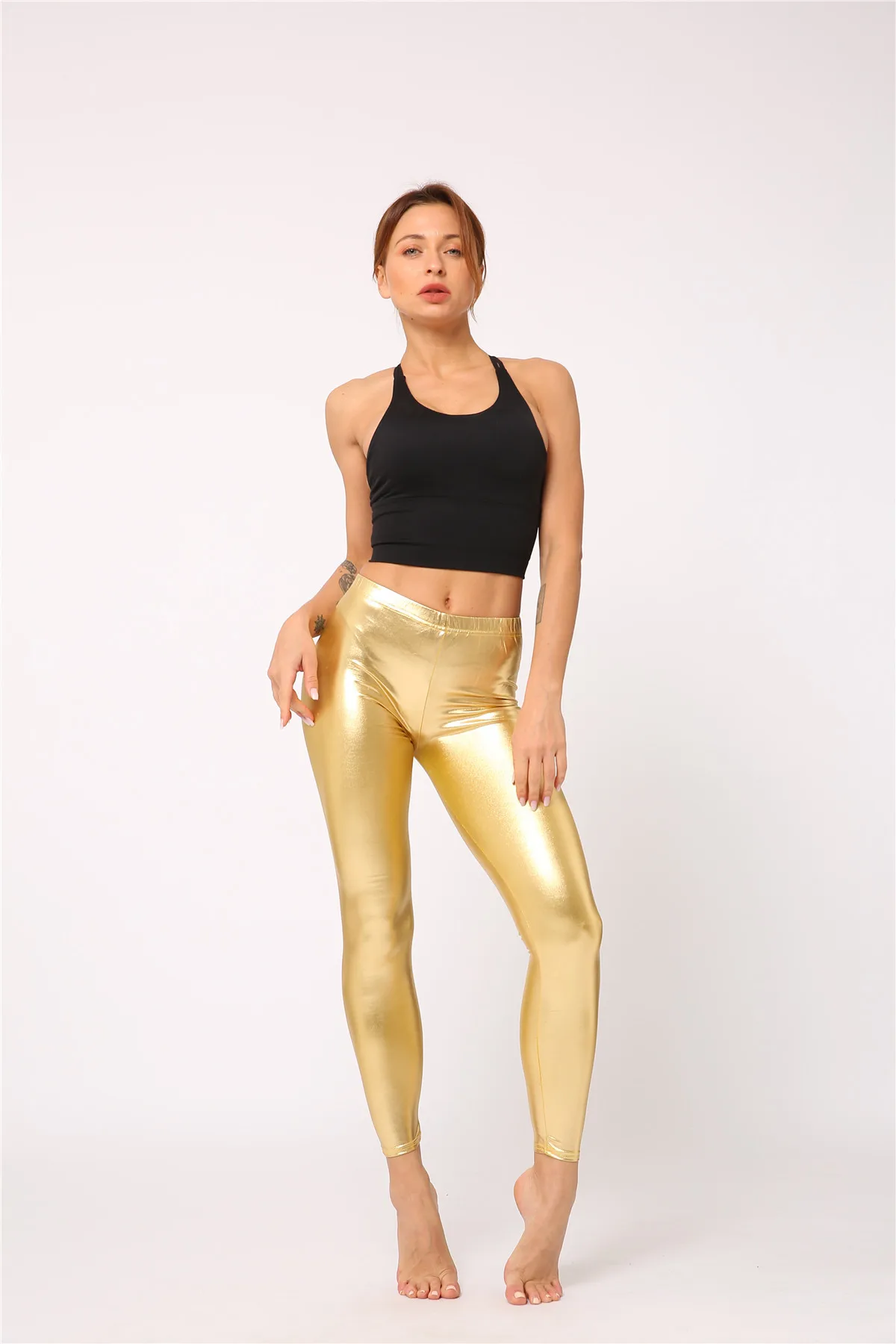 Ladies Silver Metallic Shiny Laser Leather Leggings Women Candy Color