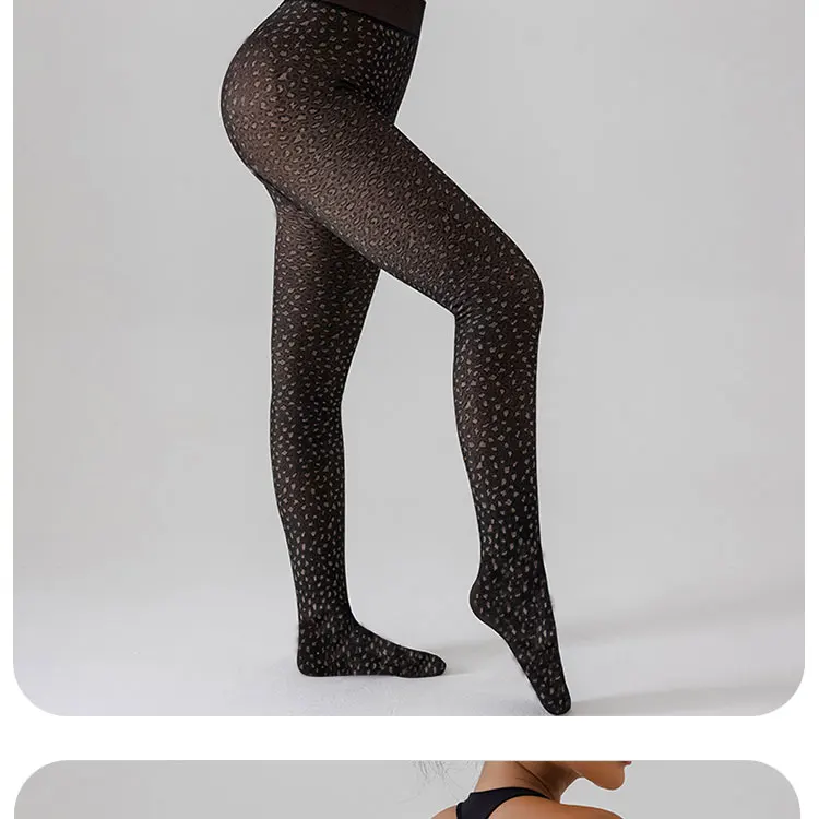2 Packs Women Fleece Lined Leggings Outfit Fake Translucent Black Tights Seamless Pantyhose Butterfly Leopard Jacquard Design