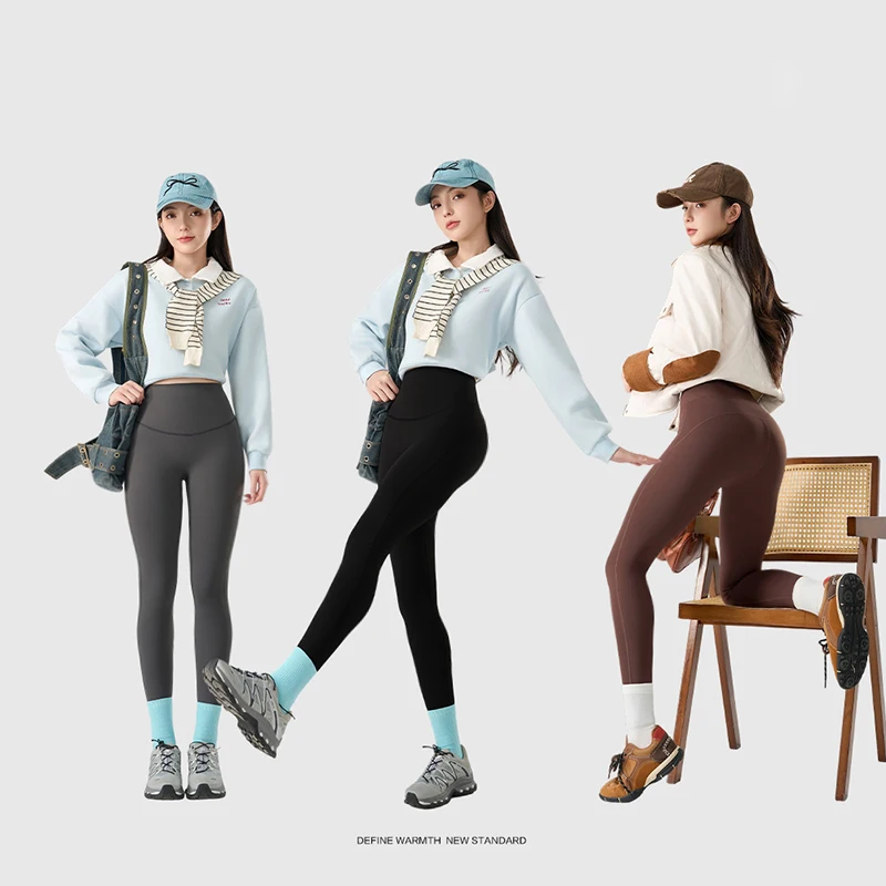 BIVIGAOS Autumn Winter 3D Butt Sharkskin Warm Yoga Leggings Women's Stretch Slim Brushed Light Fleece Fitness Sport Leggings