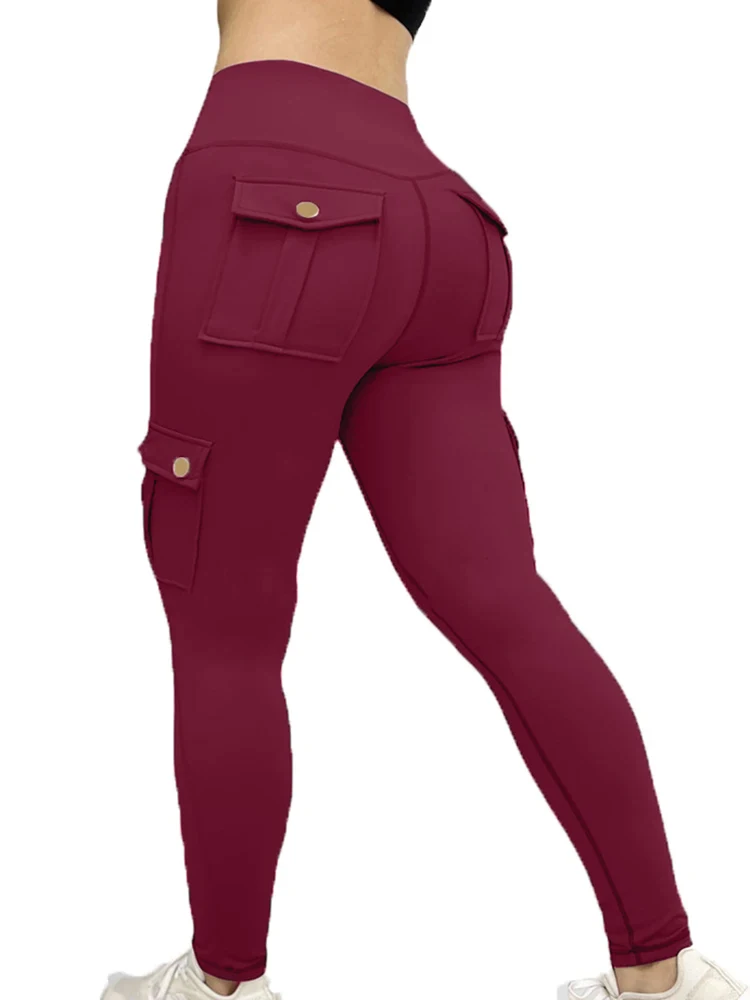 Pockets Gym Leggings Women High Waist Fashion Fitness Pants Skinny Stretch Outdoors Comfortable Sport Leggings