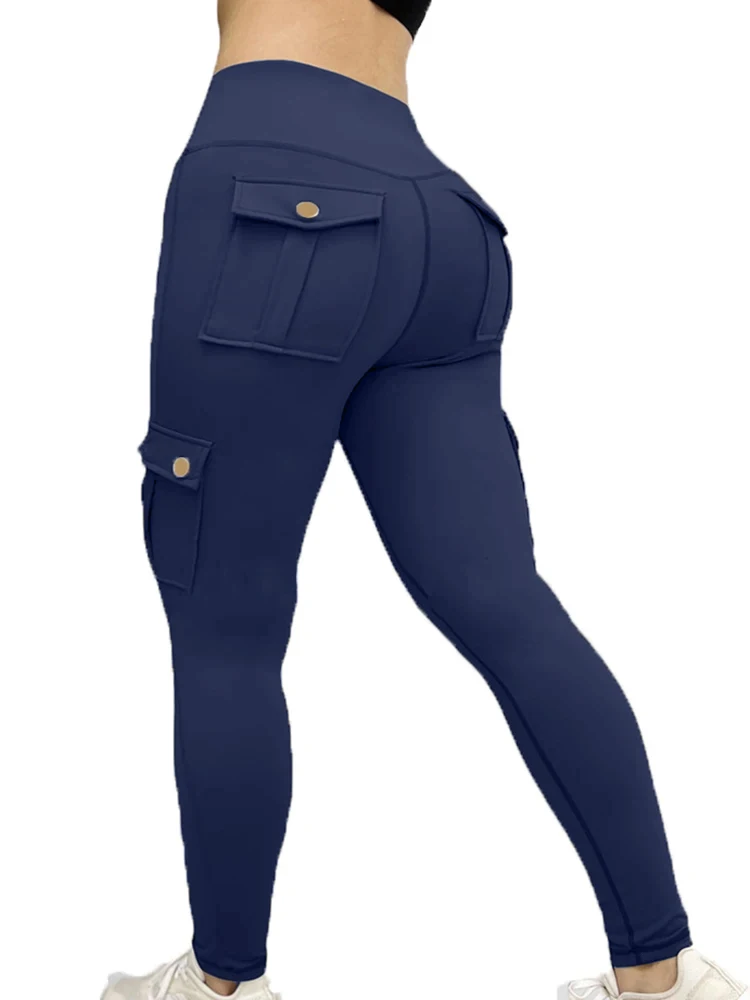 Pockets Gym Leggings Women High Waist Fashion Fitness Pants Skinny Stretch Outdoors Comfortable Sport Leggings