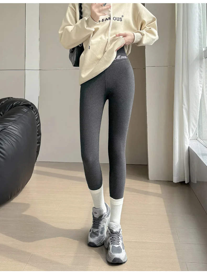 Winter Cashmere Leggings Women Solid Warm Leggings High Waist Slim Stretchy Pants Big Size Adding Velvet and Thickening Pants